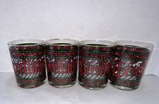 4 Vtg Houze Seasons Greetings Gold Rim Old Fashioned Juice Bar Glasses picture