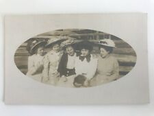 Postcard RPPC Real Photo Group of Women Large Hats Petting Dog AZO Sepia picture