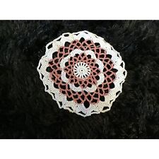 Small Round Doily Crochet White Pink Cotton Vintage Handmade 5 Inch 923C picture
