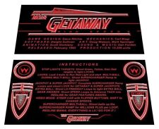 Williams The Getaway High Speed II Pinball Custom Apron Instruction Cards picture