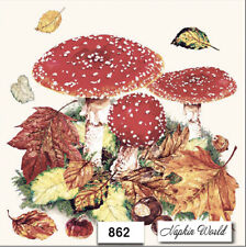 (862) TWO Individual Paper LUNCHEON Decoupage Napkins - MUSHROOMS FLY AMANITA  picture