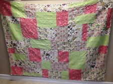 Vintage Patchwork Quilt Green/Pink/Purple Floral Handmade Machine Sewn 82