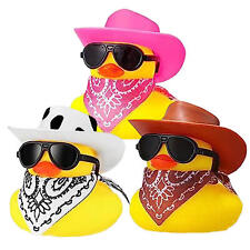 1/3PCS DIY Cowboy Cruising Rubber Duck W/hat Necklace Sunglasses Bath Party Toys picture