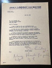 1960's NY City Mayor John V. Lindsay Signed Letter - Candidate U.S. president picture