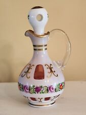 Vintage Czech Bohemian Art Glass Cruet w/Stopper pink/cranberry cut outs picture
