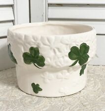 Vintage White Ceramic Planter With Green Shamrocks Clover picture