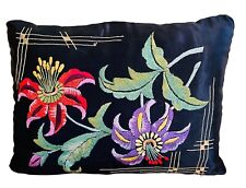 ORNATELY HAND-EMBROIDERED LARGE BLACK PILLOW, MEASURES 22” X 18” X6” picture