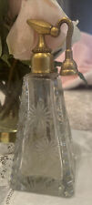 Perfume bottle cut crystal glass French style metal missing atomizer antique vtg picture