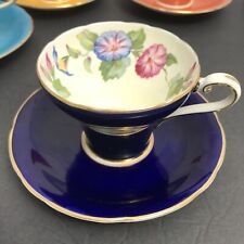 Aynsley England Cobalt Blue Morning Glory Flower Tea Cup and Saucer B5332 picture