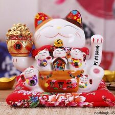 17cm Ceramic Beckoning Cat Maneki Neko Ornament Swing Lucky Cat Feng Shui Decor picture