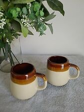 Vintage Boho Mugs Set of 2 Brown Striped Stoneware 70s, Set Of 2 picture