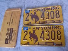 Vintage 1987 Wyoming 2 4308 License Plates unrestored (pair) + envelope picture
