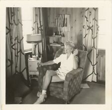 1940s vintage PHOTO beautiful BLOND WOMAN smokes DRINKS and lounges casually picture