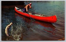 PostCard WI Eagle River Wisconsin - Good Catch in a Canoe Pike?? | Chrome c1960s picture