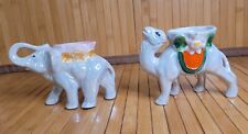 Set of 2 Vintage Elephant & Camel Planter Vase Iridescent Figures Trunk Up Stand picture