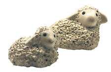 Vintage Pair Ceramic Sheep Lamb Art Pottery Figure White Popcorn Textured Easter picture
