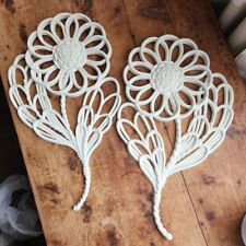 VTG Burwood Homco Daisy Wicker Wall Plaques #2198 WHITE Set of 2 Large Size 1978 picture