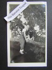 Old Photo Young Boy In Tree Countryside Happy Cheeky Grin Dungarees Cute picture