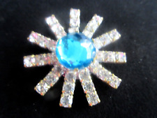 Gorgeous Czech Vintage Glass Rhinestone Button   Crystal Clear & Turquoise picture