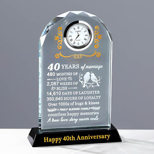 40Th Wedding Anniversary Glass Quartz Clock Gifts for Couple Parents, 40 Years picture