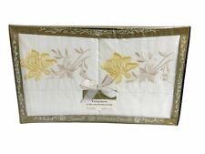 Vintage Burlington Spunwell GOLD Embroidered Gift Pillow Cases NEW in Box picture