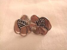 Pretty Vintage Laurel Burch Hibiscus Flower Pierced Earrings Polished Pewter? picture