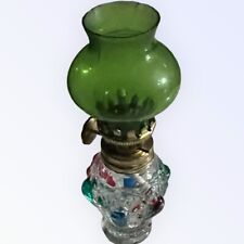 VINTAGE MINIATURE GREEN MULTI-COLOR OIL HURRICANE LAMP TINY And CUTE picture