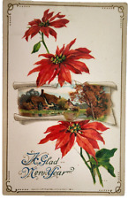 c1910's Christmas Greetings Poinsettia Flowers Embossed Antique Postcard picture