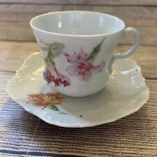 Vintage Silesien Germany Porcelain Teacup Saucer White Pink Purple Orange Flower picture