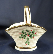 Lenox Holiday Holly Berry Miniature Basket Porcelain Christmas Ornament  picture