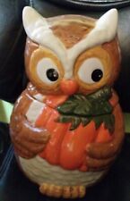 David's Cookie Ja, FALL Owl Cookie JAR Canister OWL Holding a pumpkin NEW. picture