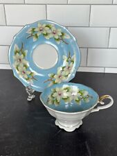 VINTAGE ROSSETTI 4 oz TEACUP & SAUCER BLUE w/WHITE FLOWERS - JAPAN picture