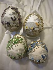 Beautiful hand painted and beaded real egg decor set of 4  picture
