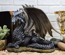 Nightfury Legendary Horned Wise Old Black Medieval Dragon in Repose Statue 8
