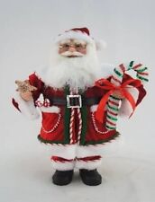 18IN RED GREEN COAT CANDY CANE COOKIE STANDING SANTA FIGURINE CHRISTMAS DECOR picture