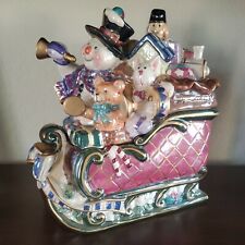 Gibson Christmas Holiday Snowman Sleigh Treat/Cookie Jar Pastel Glossy picture