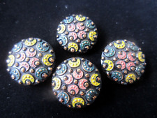 Czech Vintage Style Glass Buttons  4 Beautiful Black Yellow Green   27mm picture