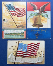 3 Fourth of July Antique Patriotic Postcards. PUBL: International Art Publ. EMB picture