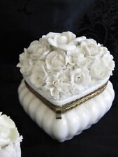 STUNNING Old Vintage Vanity Trinket Jewelry Casket Box~Porcelain Flower Clusters picture