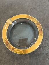 Vintage Heavy Enameled Brass and Glass Ashtray Yellow with Flowers 4
