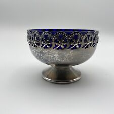 Silverplate filigree bowl with cobalt Blue glass dish candy Footed picture