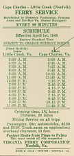 Norfolk VA Ferry Corporation Schedule Card 1948 Cape Charles Little Creek  e2-18 picture