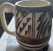 Vtg. Navajo Native American Handmade Pottery Mug Signed By Artist Carved picture
