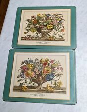 Vintage Pimpernel Placemats Teal Victorian Floral Cork Back 12” x 9
