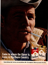 1968 Marlboro Reds And 100s Cigarette Rugged Cowboy Vintage Print Ad Full Page picture