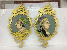 VINTAGE UNIQUE INDIA KING AND QUEEN  HAND PAINTED NEW WOOD DECORATIVE WALL PANEL picture