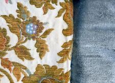 Vintage 70's Floral Upholstery Blue Velvet Fabric 2 pc Lot picture