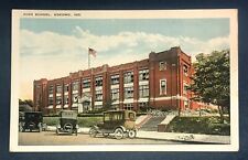 Postcard Kokomo Indiana High School Exterior Street View Old Cars  Bicycles 1927 picture