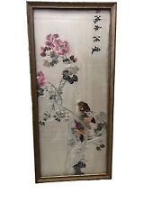 Antique Chinese Silk Embroidered Mandarin Ducks Floral Branch Hanging Artwork picture