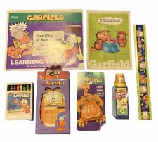 7 pc Lot Vintage Garfield School Supplies Crayons Calculator Comic Coloring Kit picture